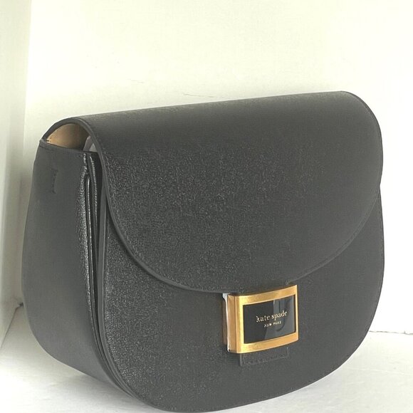 Kate Spade Katy Crossbody Black Leather Saddle Bag Medium Shoulder Bag - Picture 7 of 13